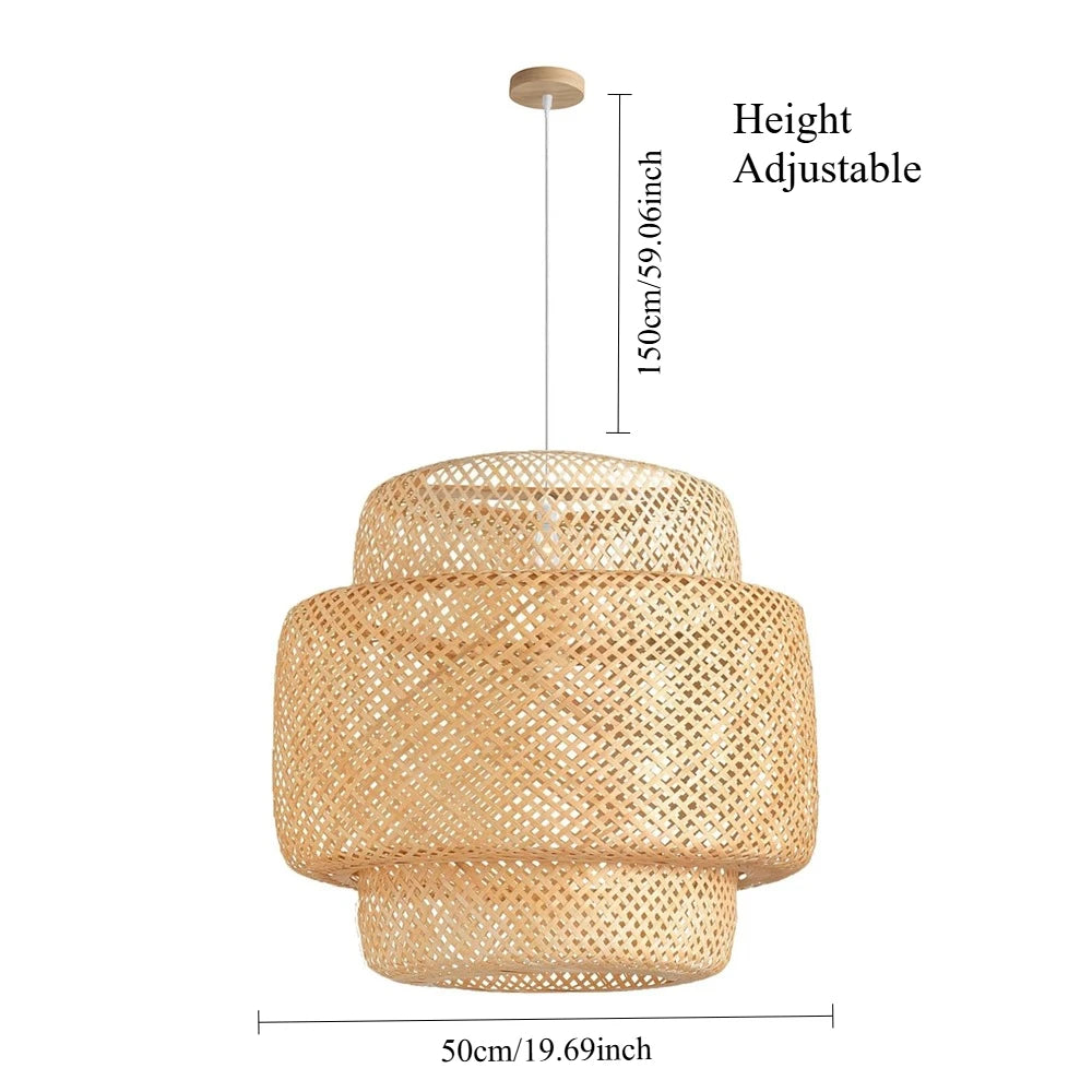 Bamboo Pendant Light - Hand-Woven Rattan Hanging Lamp in 30/40/50CM for Farmhouse Dining, Living, and Bedroom Decor