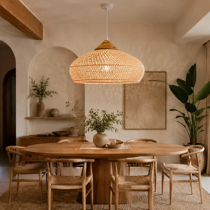 Hand-Woven Rattan Pendant Light Fixture, Japanese Style Ceiling Lamp with Natural Rattan Shade, Available in 40x19cm and 60x30cm Sizes for Dining Room, Kitchen Island, Bedroom, Living Room, and Café Decor