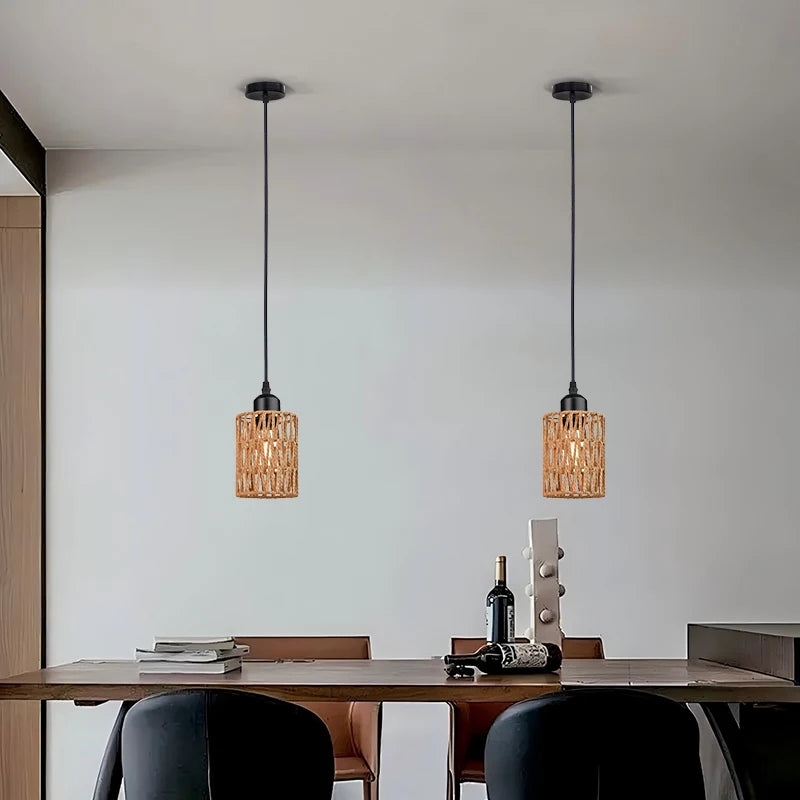 American Imitation Hemp Rope Rattan Hand-Woven Ceiling Light Fixture in Southeast Asian Style for Restaurants and Hotels