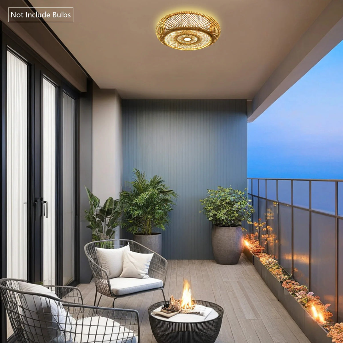 Handwoven Bamboo Rattan Ceiling Light Fixture - Modern Woven Flush Mount Pendant for Living Room, Bedroom, and Kitchen, Compatible with 3X E27 Bulbs