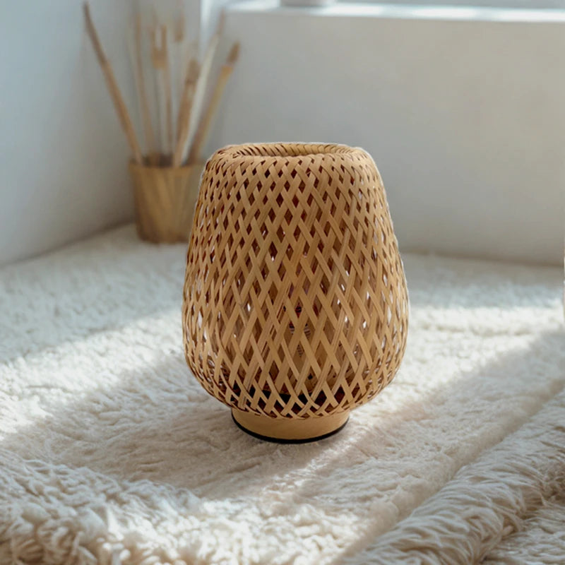 Handcrafted Bamboo-Woven Table Lamp for Bedroom and Study - Elegant Bamboo-Style Design and Warm Decorative Accent