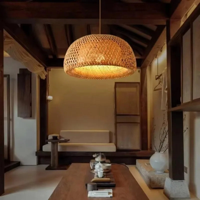 Lampe Suspendue En Rotin De Bambou Tissé À La Main, Lustre Rustique Boho, Plafonnier Beige Pour Cuisine, Île, Salle À Manger, Chambre À Coucher, Salon