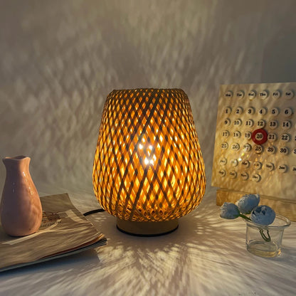 Handcrafted Bamboo-Woven Table Lamp for Bedroom and Study - Elegant Bamboo-Style Design and Warm Decorative Accent