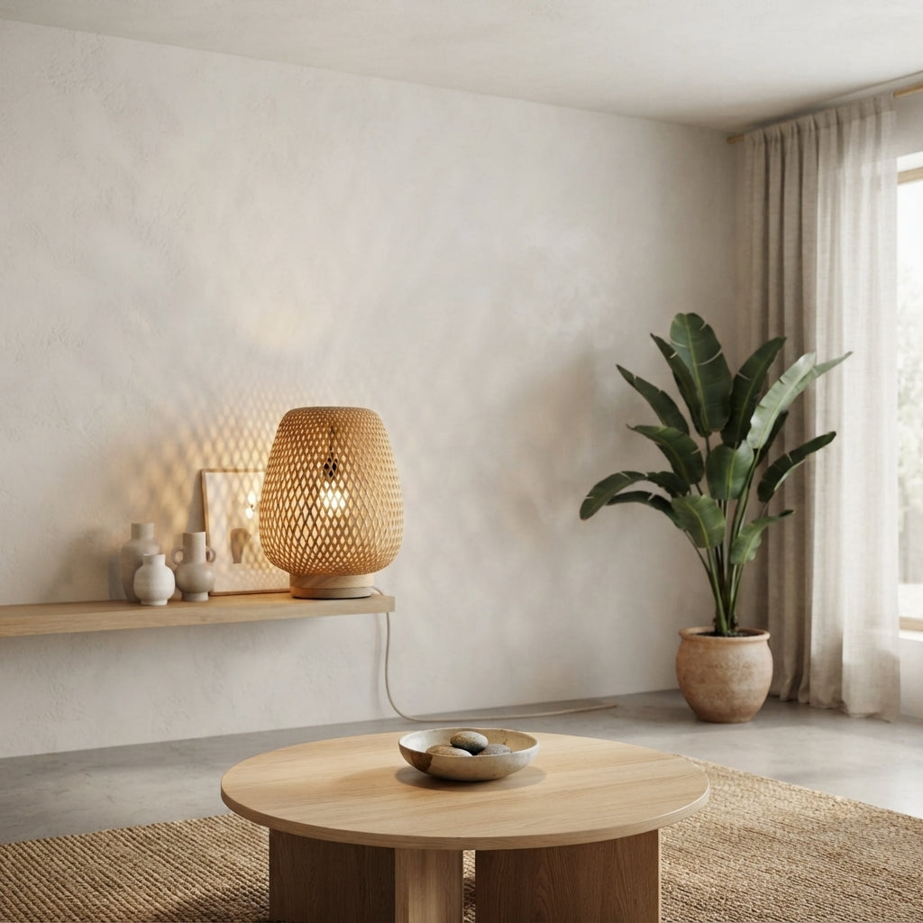 Lampe à poser tressée – Motif ajouré naturel