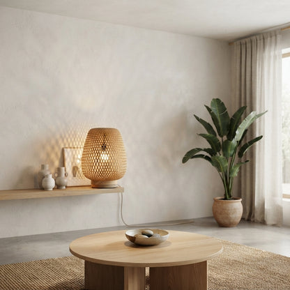Lampe à poser tressée – Motif ajouré naturel