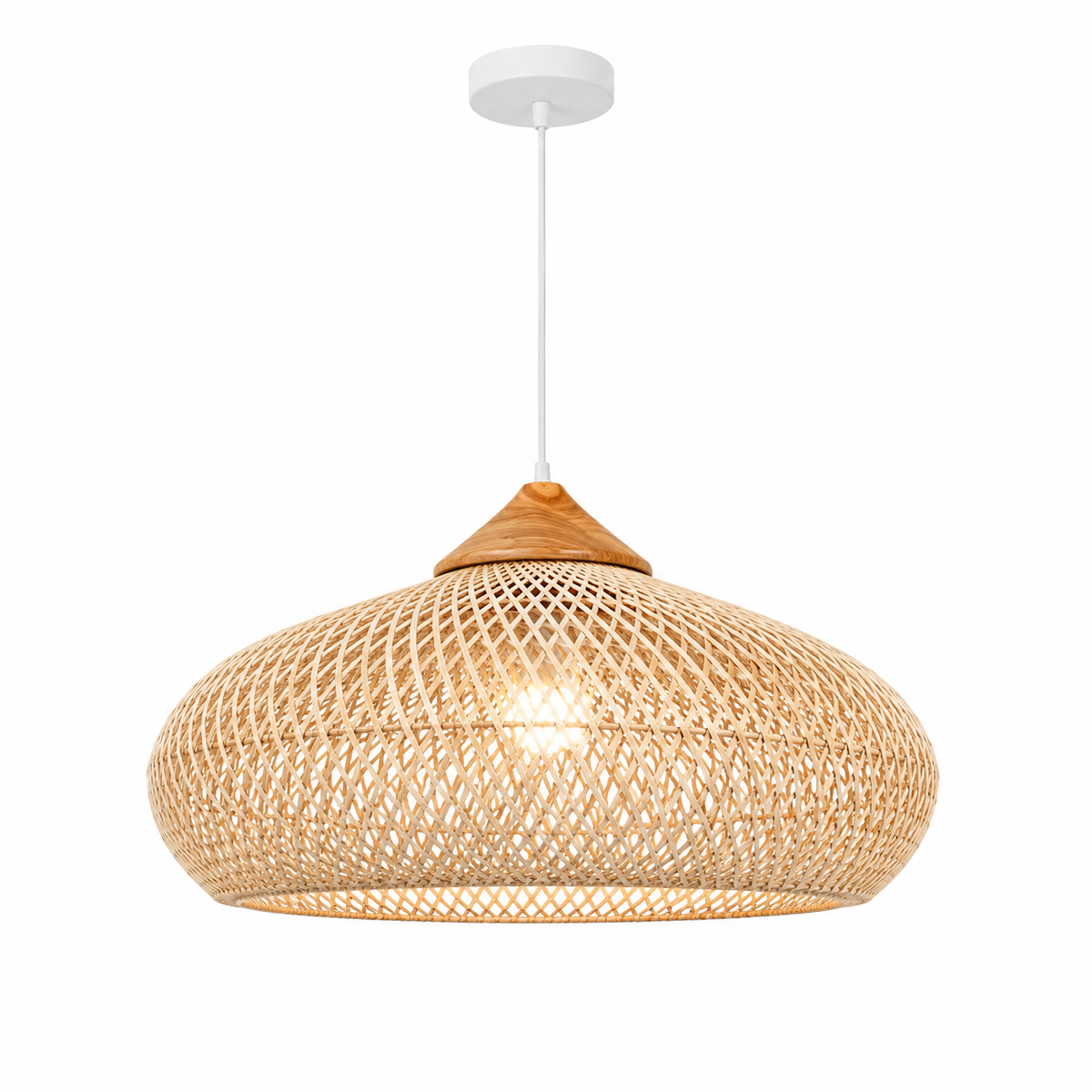 Hand-Woven Rattan Pendant Light Fixture, Japanese Style Ceiling Lamp with Natural Rattan Shade, Available in 40x19cm and 60x30cm Sizes for Dining Room, Kitchen Island, Bedroom, Living Room, and Café Decor