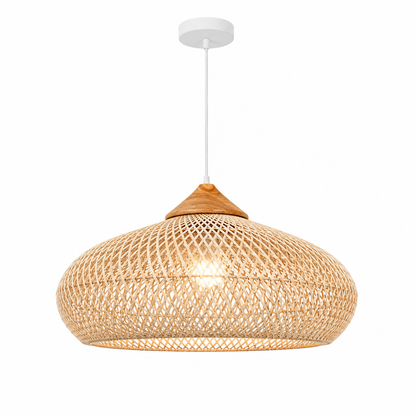 Hand-Woven Rattan Pendant Light Fixture, Japanese Style Ceiling Lamp with Natural Rattan Shade, Available in 40x19cm and 60x30cm Sizes for Dining Room, Kitchen Island, Bedroom, Living Room, and Café Decor