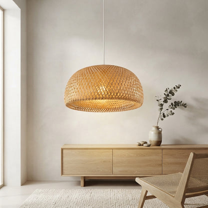 Suspension en bambou tressé – Forme demi-lune