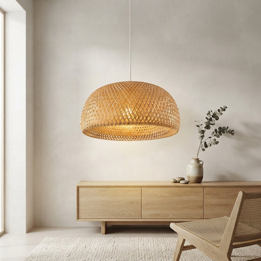 Suspension en bambou tressé – Forme demi-lune
