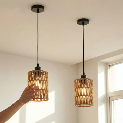 American Imitation Hemp Rope Rattan Hand-Woven Ceiling Light Fixture in Southeast Asian Style for Restaurants and Hotels