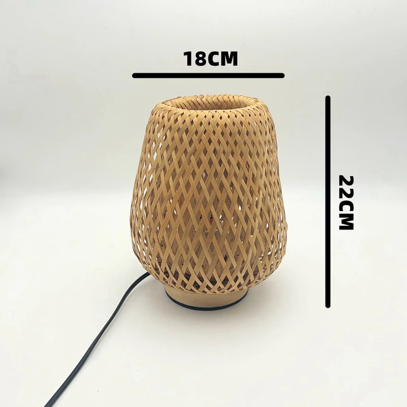 Handcrafted Bamboo-Woven Table Lamp for Bedroom and Study - Elegant Bamboo-Style Design and Warm Decorative Accent
