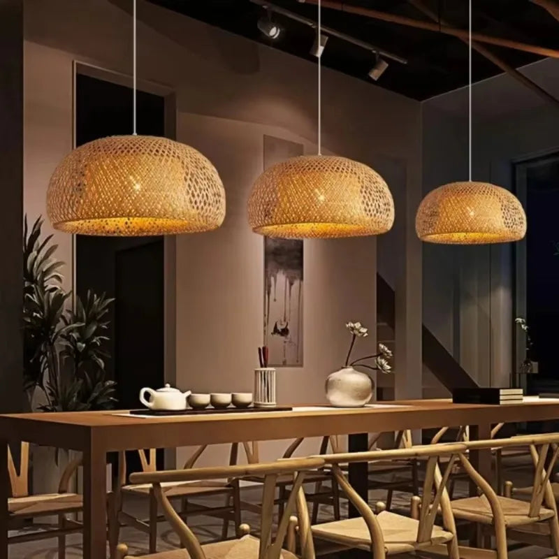 Lampe Suspendue En Rotin De Bambou Tissé À La Main, Lustre Rustique Boho, Plafonnier Beige Pour Cuisine, Île, Salle À Manger, Chambre À Coucher, Salon