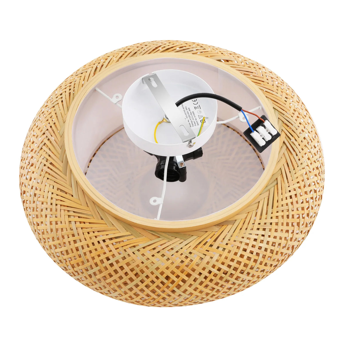 Handwoven Bamboo Rattan Ceiling Light Fixture - Modern Woven Flush Mount Pendant for Living Room, Bedroom, and Kitchen, Compatible with 3X E27 Bulbs
