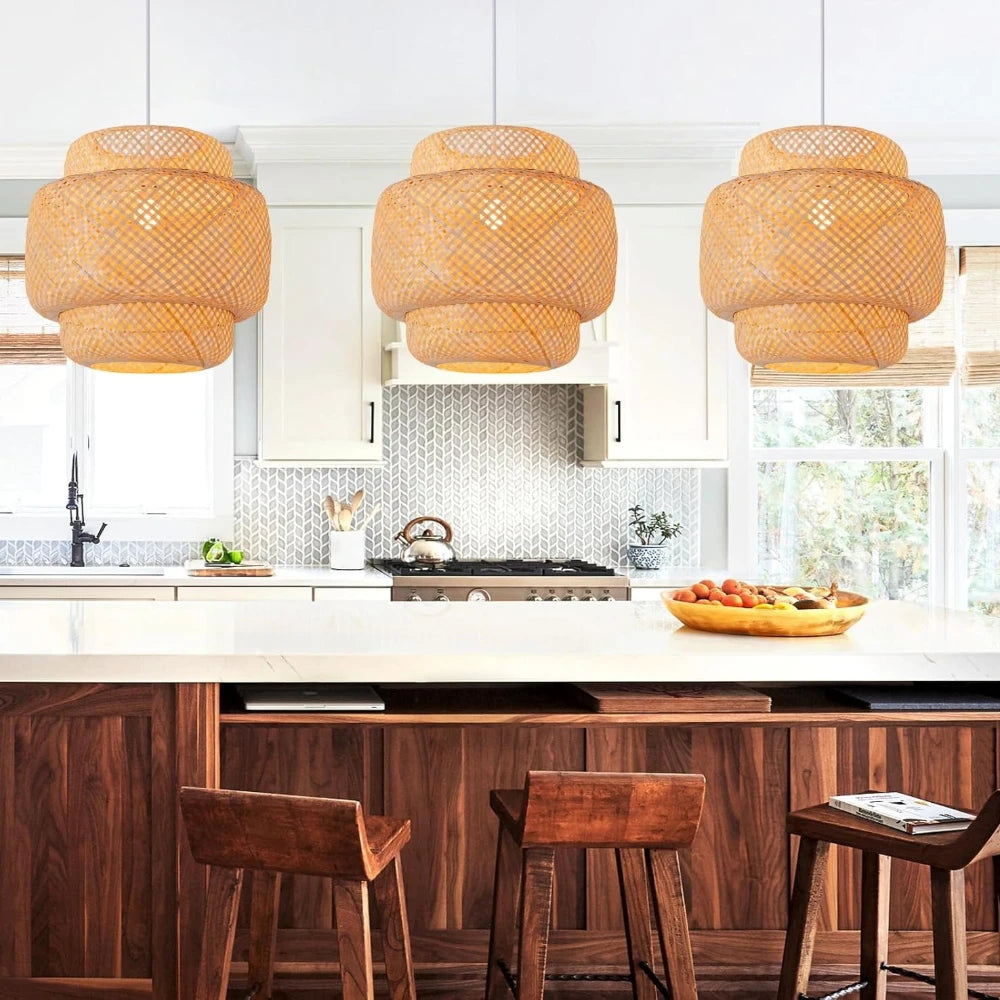 Bamboo Pendant Light - Hand-Woven Rattan Hanging Lamp in 30/40/50CM for Farmhouse Dining, Living, and Bedroom Decor