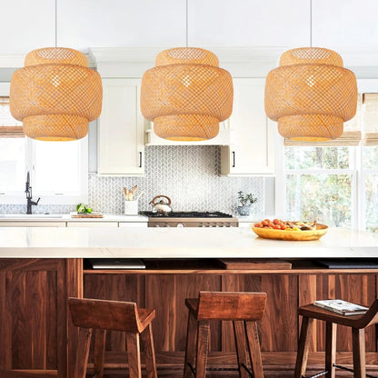 Bamboo Pendant Light - Hand-Woven Rattan Hanging Lamp in 30/40/50CM for Farmhouse Dining, Living, and Bedroom Decor