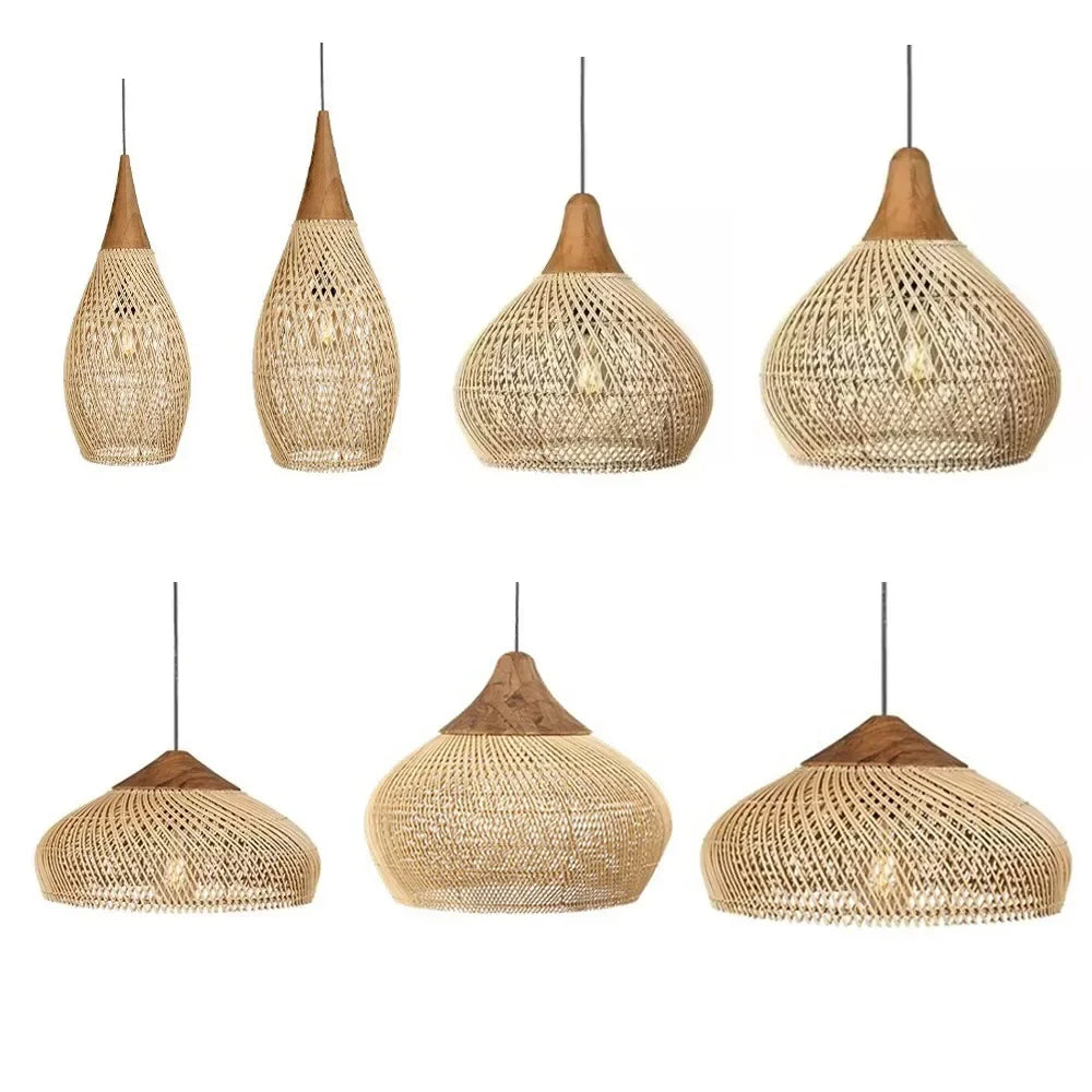Vintage Rotin Suspension Tissé Lustre En Osier Pour Salle À Manger Salon Table À Manger LED Plafond Suspension Lampe E27