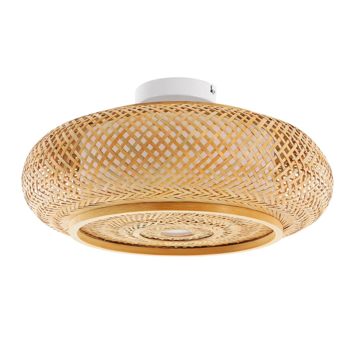 Handwoven Bamboo Rattan Ceiling Light Fixture - Modern Woven Flush Mount Pendant for Living Room, Bedroom, and Kitchen, Compatible with 3X E27 Bulbs