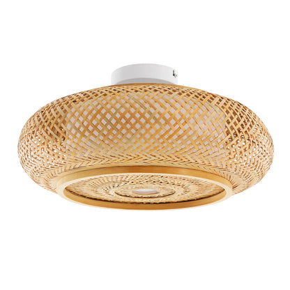 Handwoven Bamboo Rattan Ceiling Light Fixture - Modern Woven Flush Mount Pendant for Living Room, Bedroom, and Kitchen, Compatible with 3X E27 Bulbs