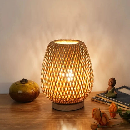 Handcrafted Bamboo-Woven Table Lamp for Bedroom and Study - Elegant Bamboo-Style Design and Warm Decorative Accent