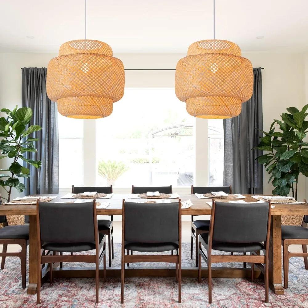 Bamboo Pendant Light - Hand-Woven Rattan Hanging Lamp in 30/40/50CM for Farmhouse Dining, Living, and Bedroom Decor