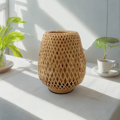 Handcrafted Bamboo-Woven Table Lamp for Bedroom and Study - Elegant Bamboo-Style Design and Warm Decorative Accent